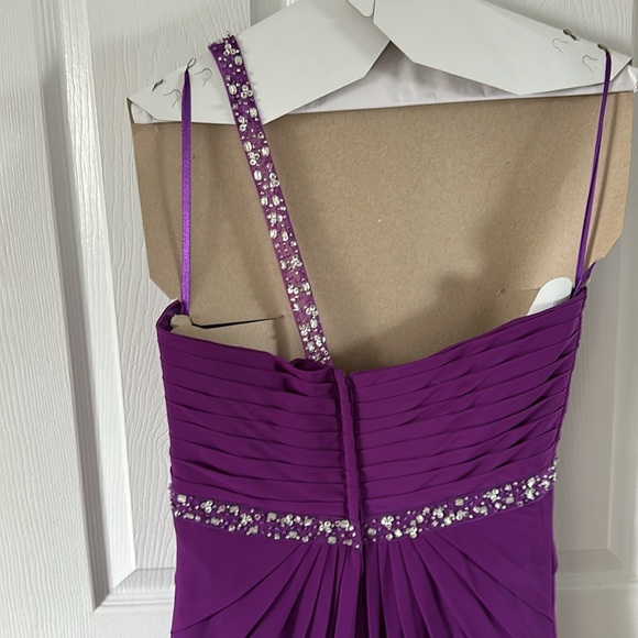 GlamourGirl full length purple one shoulder strap prom dress. - Picture 4 of 14
